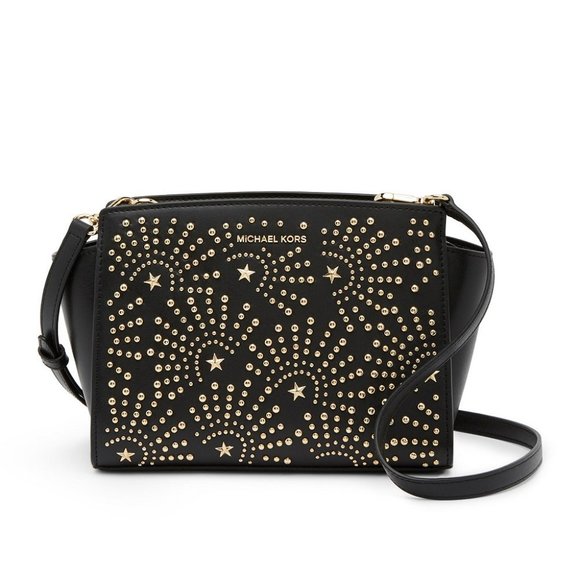 Black Selma Studded Firework Leather Messener Bag